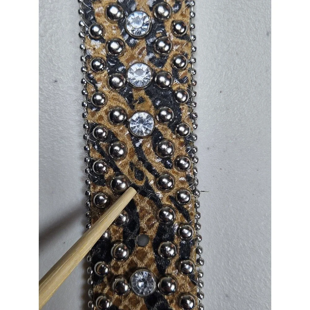 GUESS Y2K Leopard Print Rhinestone Belt Studded Western Bling Size M Festival
